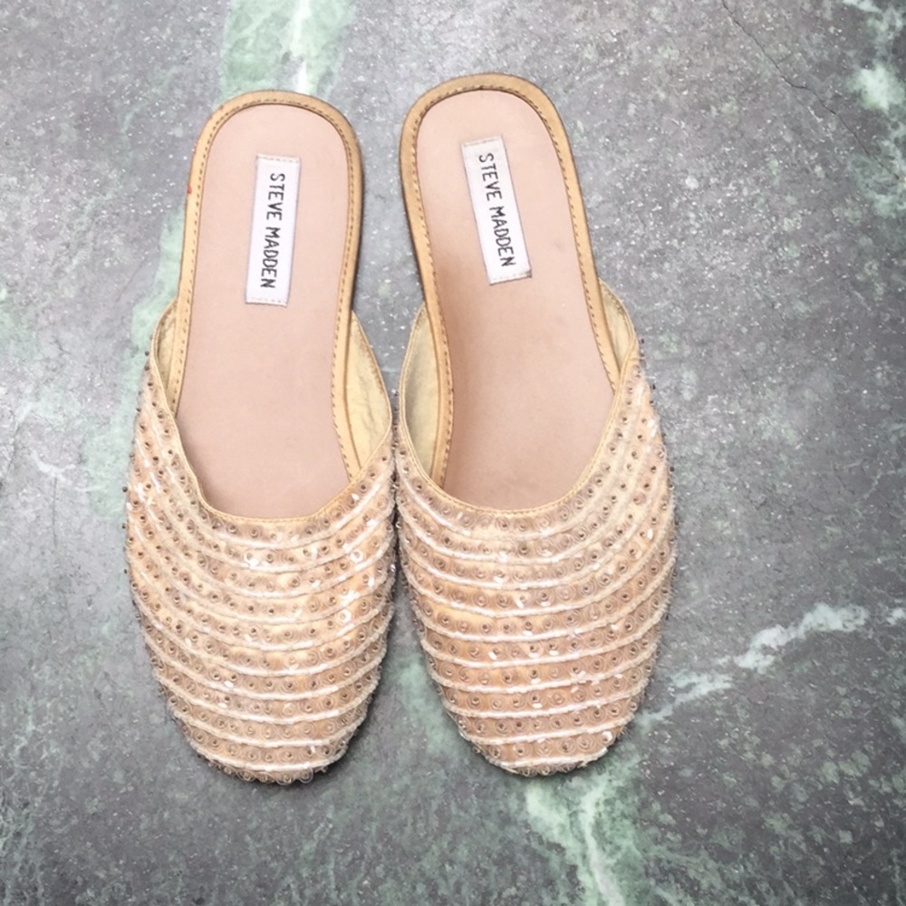 STEVE MADDEN cream sequin flats